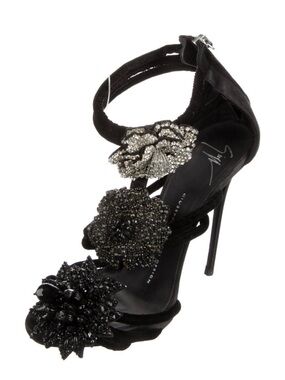Giuseppe Zanotti Black Beaded Floral Stilettos